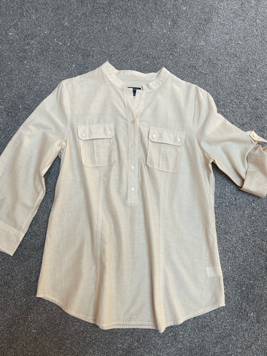 Talbots Tops - Talbots Cream And Silver Shimmer pinstripe Tunic w/ Adjustable Sleeve - size 12